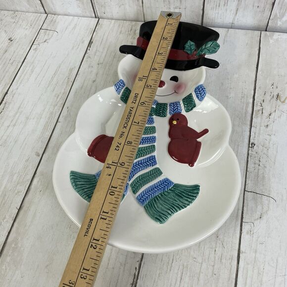 Hallmark Holiday Snowman & Red Bird Ceramic Candy Dish Or Wall Hanging Vintage - Picture 2 of 7